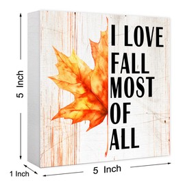 Funny Autumn Maple Leaves Wood Box Sign I Love Fall Most Of All Wooden Block Desk Decor for Home Office Kitchen Cubicle Table Shelf Tabletop,Farmhouse Fall Sign Decor