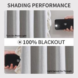 Gray Linen 100% Blackout Curtains 2 Panels Set Ruffle Blackout Curtains for Living Room Boho Linen Room Darkening Curtains 96 Inches Long Heat and Full Light Blocking Drapes Grommet Top,Gray