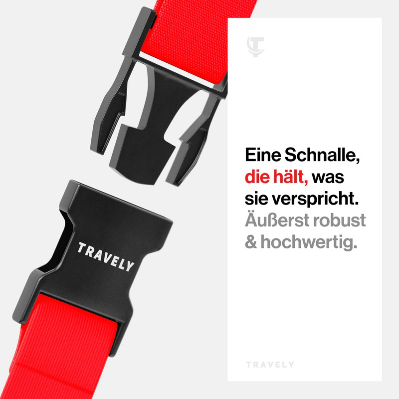 Travely® Premium Luggage Strap – Particularly Eye-catching and Safe –