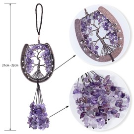 mookaitedecor Hanging Ornament Tree of Life Horseshoe Decoration Crystal Stone for Home Window Decoration Amethyst Stone