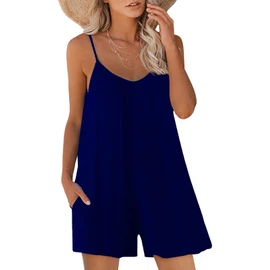 Nfsion Mameluco casual sin mangas con tirantes delgados y bolsillos, talla L, color azul oscuro, Azul oscuro, L