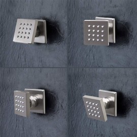 HOMEDEC Shower Jet Body Massage Wall Side Sprayer Square Brass Showerhead Can Swivel, 2x2inch Brushed Nickel, 4pc