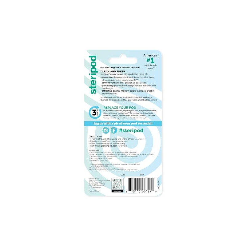 Protector de cepillo de dientes Steripod Clip-On azul, verde, rojo,