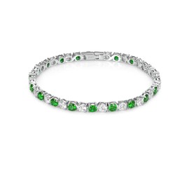 Tennis Bracelet for Women with May Emerald Birthstone, 18K White Gold Plated Hypoallergenic 925 Sterling Silver, 5A Cubic Zirconia, Dainty Jewelry Anniversary Birthday Gifts for Wife Girlfrined