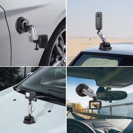 HSU Suction Mount for GoPro, Action Camera Car Mount for Insta360 Action Cameras, Double Ball Head Adapter for Car Windshield and Window