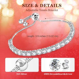 J.Fée Silver Bracelets for Womens 925 Tennis Bracelet with 4MM Cubic Zircon Crystal For Party,Adjustable Womens Jewellery with Box,Friendship Gift Birthday Gifts for Women Mothers Gifts For Mum