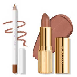 KYDA Lipstick and Lip Liner Set, Includes Velvet Lipstick + Matte Liner Pencil, Smooth Creamy Matte Lips Color, Lips Makeup Gift Kit for Old Women and Girls, Lipliner Combo, 02