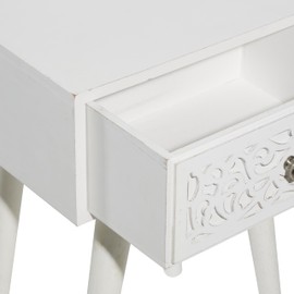 Deco 79 Mango Wood Scroll Side End Accent Table Intricately Carved Single Drawer End Table, Side Table 16" x 13" x 24", White