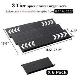 Famhap 6 Pack Spice Drawer Organizer with Labels and 36 Plastic Jars, Expandable from 11.6" to 23.2" Seasoning Rack Tray Insert for Kitchen Drawers, Spice Rack Drawer for Spice Jars