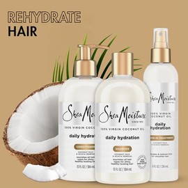 Shea Moisture 100% Virgin Coconut Oil Trio Set | Daily Hydration Conditioner 13 Ounce, Daily Hydration Shampoo 13 Ounce & Leave-in Treatment 8 Ounce