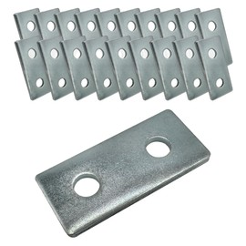 10 Pack - 2 Hole, Flat Plate Connector Bracket for 1/2" Bolt in 1-5/8" Strut Channel - Heavy Duty, Electro-Galvanized (10)