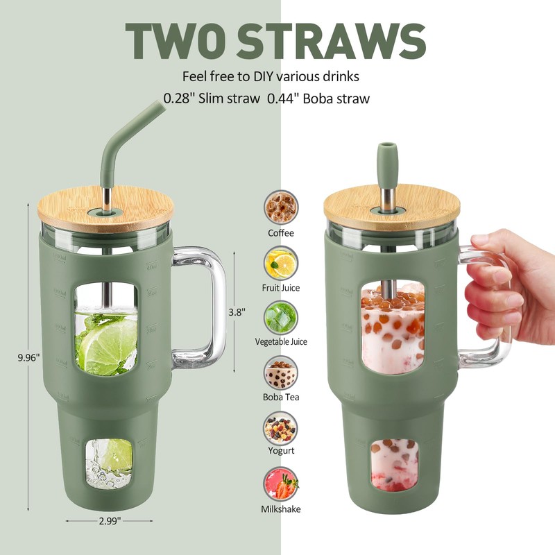 WINSA Glass Tumbler with Straw and Lid, 40 oz glass