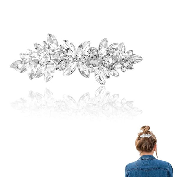 Rhinestone Hair Clips, Barrette Hair Clips Crystal Silver, Bridal Hair