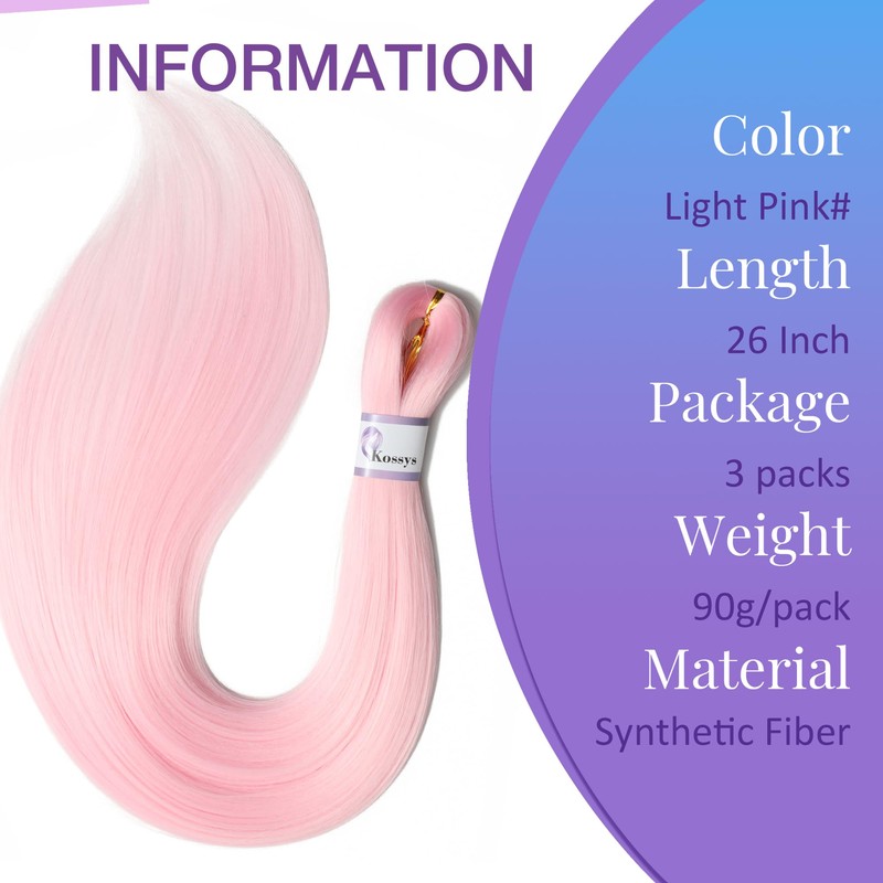 Pink Braiding Hair Pre Stretched 26 Inch 3 Packs