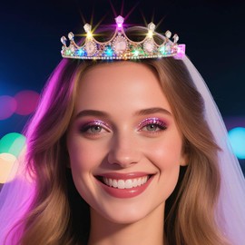 Bohend Pink Crystal Crown Princess Tiara Quinceanera Corona Bridal Headband Birthday Hair Crowns for Women Girl