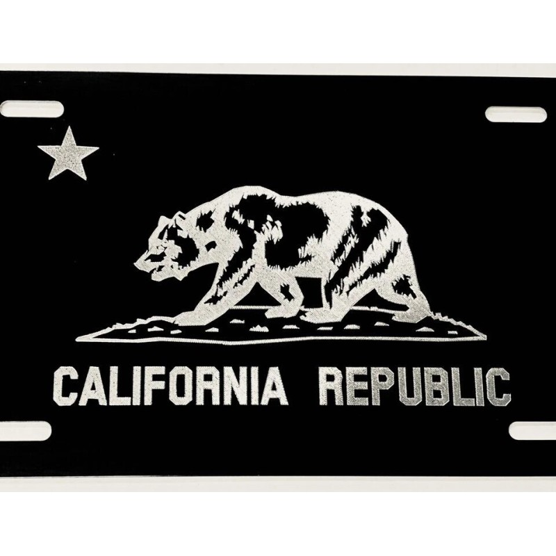 BLVD California Republic State Flag Diamond Etched Engraved License Plate