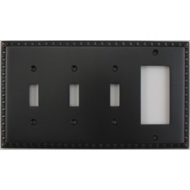 Egg & Dart Oil Rubbed Bronze 4 Gang Combo Switch Plate - 3 Toggle Light Switches 1 GFI Outlet/Rocker Switch