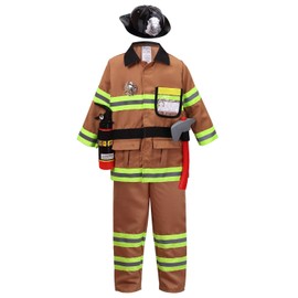 yolsun Tan Fireman Costume for Kids, Boys' and Girls' Firefighter Dress up (7 pcs) 2-3 Years