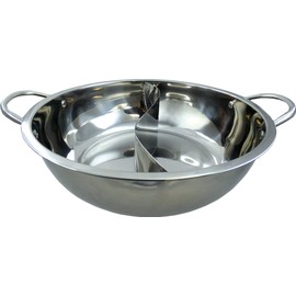 JADE TEMPLE Hot Pot Wok, Stainless Steel, with Practical Divider and 32 cm Inner Diameter, with Double Handle, 1 x Hot Pot Wok, Stainless Steel