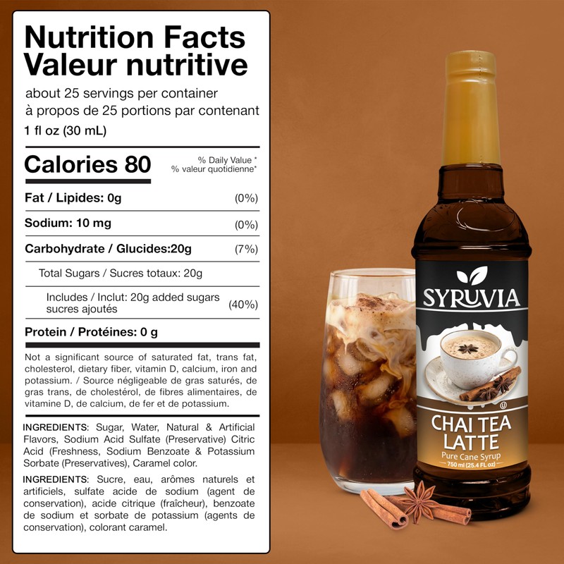 Syruvia Chai Tea Coffee Syrup - 25.4 fl oz. Ideal