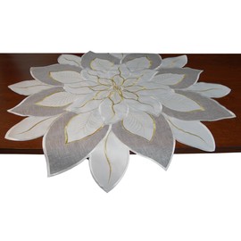 EcoSol Designs Embroidered Holiday Table Topper (33.5" x 33.5", White) Poinsettia
