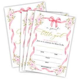 Nuckxy Floral & Bow Baby Shower Invitations - A Sweet Little Girl Is On Her Way - 25 Invites With Envelopes For Baby Girl, Little Sweet, Pink Baby Shower Favor - 11