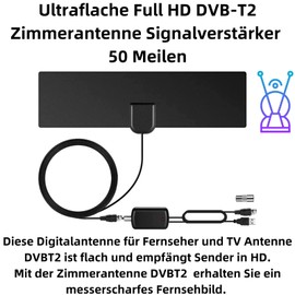 A44C DVB-T2/DVB-T HD Antenna with Signal Amplifier, 30 dB, 5 m Cable, Portable Indoor Antenna for HD TV, DAB/FM Radio and Car Radio