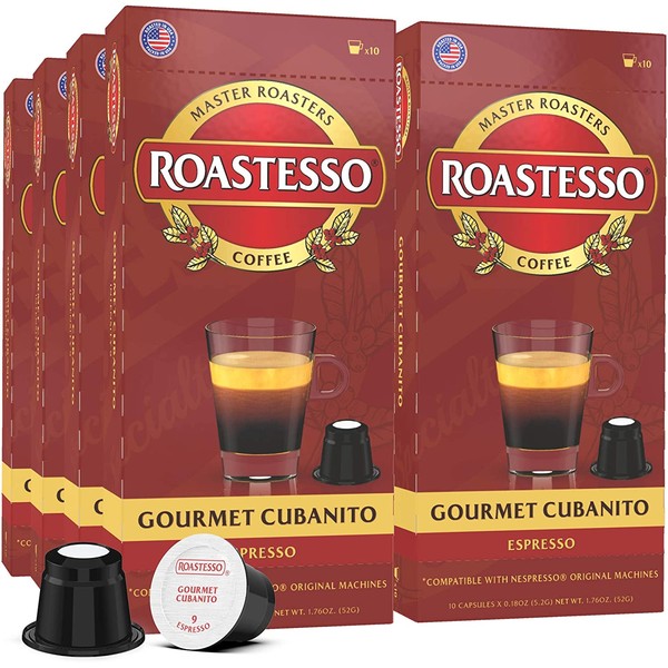Roastesso Coffee, Gourmet Cubanito, Nespresso Capsules Compatible with OriginalLine Machines, Dark Roast Espresso Ristretto Pods, Intensity 9, Single Serve Cafecito De Cuba (80 Count)