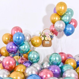 BTZO Balloons 50 Pack 10 Inch Round Metallic Color Latex Balloons Glossy Decoration Birthday Wedding Coming of Age Ceremony Party Festival Cultural Festival Mixed