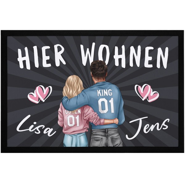 SpecialMe® Doormat Personalised Couples Living Here with Name and Heart Gift Couples Partner Non-Slip & Washable Black 60 x 40 cm