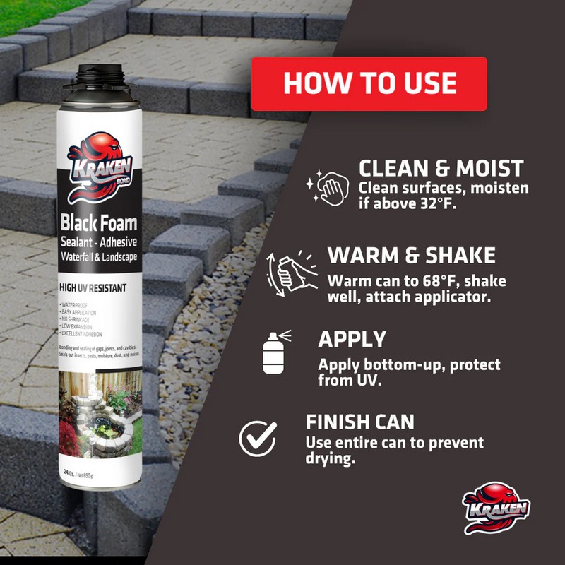 Kraken Bond Black Gun Foam Waterfall & Landscape Adhesive Sealant