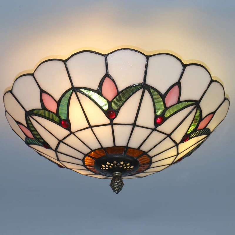 Skyweel Tiffany Style Ceiling Light Vintage Stained Glass Flush Mount