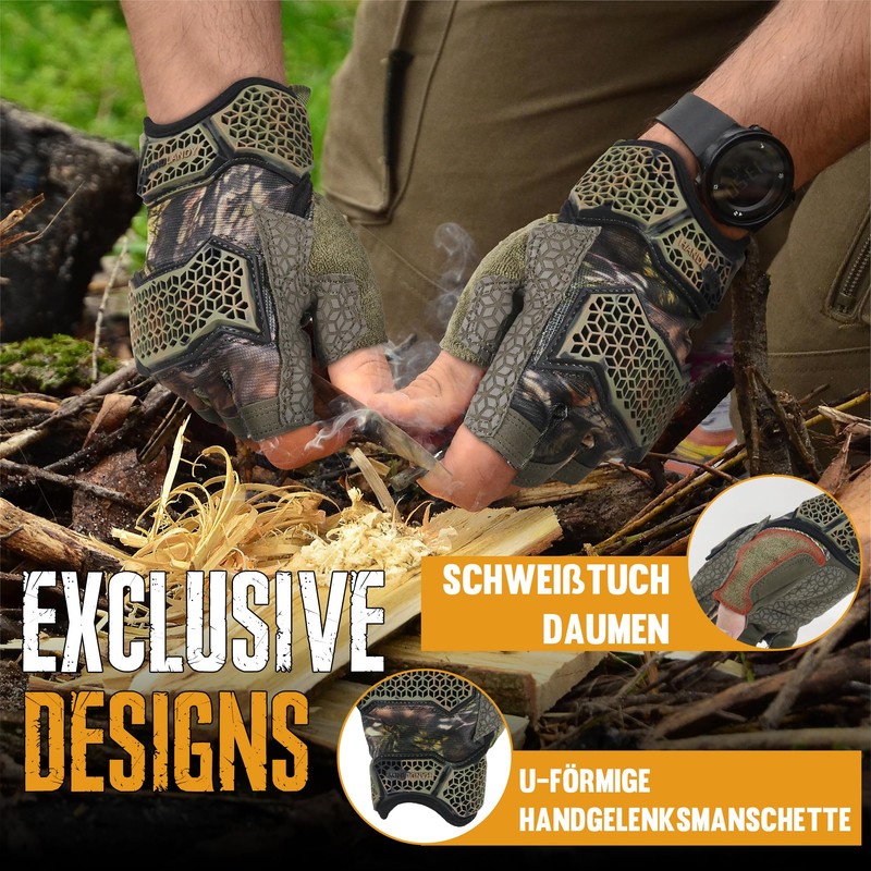 HANDLANDY Fingerless Work Gloves for Men, Padded Mechanics Gloves, Grip