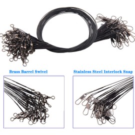 30pcs Fishing Leaders Wire Trace Fishing Leader Rigs Stainless Steel Coated Fishing Line Trace with Swivel Snaps Fishing Lure Connectors Saltwater Leader Rigging