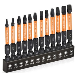 12-Pack Square Drive Bits- PREMIUM S2 Alloy Steel Square Bit Set Magnetic Heads- Robertson Square Drill Bit Set (Long 2.55"& Hex Shank) Square Head Screwdriver Sizes #0, 1, 2, 3, and #4
