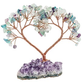 Nupuyai Lucky Tree Decoration Figures Love Tree Heart Shape Desk Decoration Feng Shui Money Tree Made of Quartz Crystal and Amethyst Druse