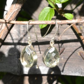 Dangling earrings in sterling silver 925 with natural green amethyst, 3.33 gms. Meadows By Crystalcraftindia BOX-39 E-1797 Christmas Gifts for Women