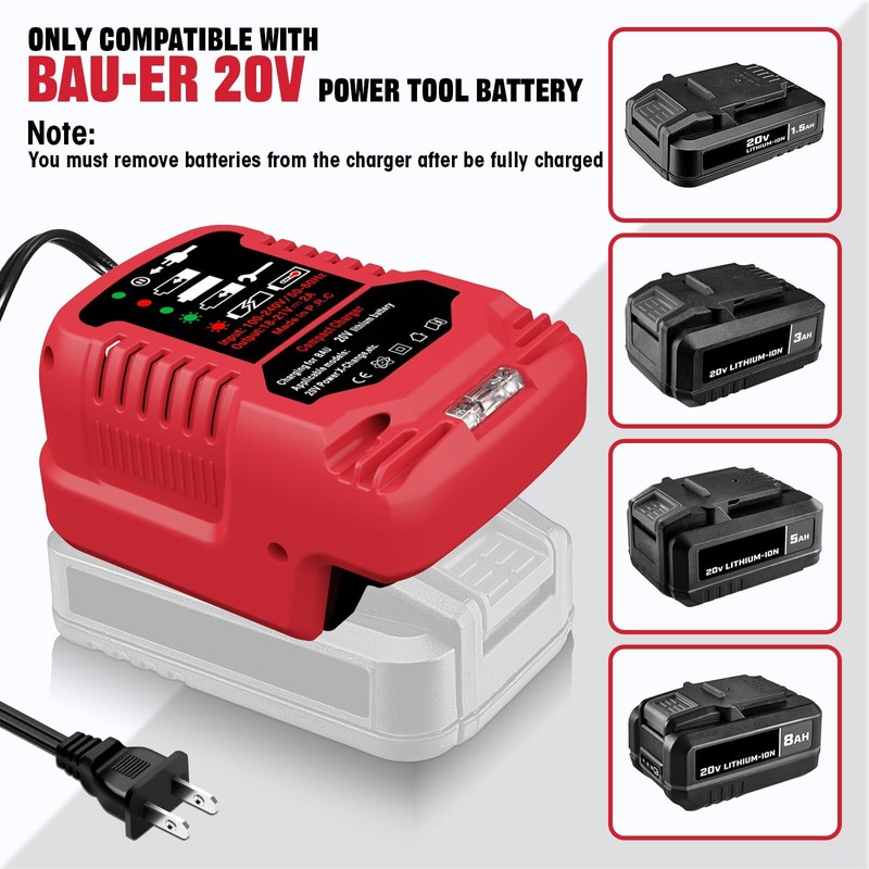 for Bauer 20V Battery Charger,1/2 Size for Bauer 20V Mini