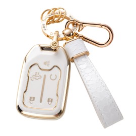 CACARLIKE for GMC Key Fob Cover with GM Keychain, Car Key Fob Case Compatible with 2019 2020 2021 2022 Chevy Silverado GMC Sierra 1500 2500HD 3500HD Terrain Acadia Smart Key Protector Holder