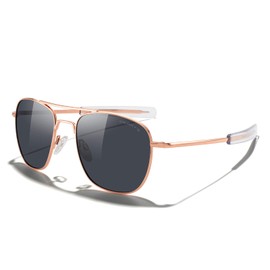 MERRY'S Classic Square Aviator Military Polarized Sunglasses for Men or Women S8636, 22k Rose Gold Frame/Black Polarized Lens, Lens Width: 55 Millimeters