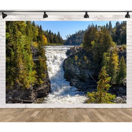 Loccor 9x6ft Fabric The Grand Sault Waterfall Backdrop Canyon Waterfall Mountain Trees Landscape Background Travel Portraits Photoshoot Studio Props