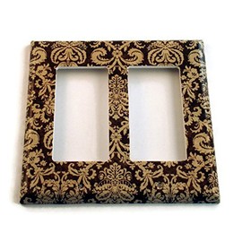 2 Gang Rocker Lightswitch Plate Brown and Cream Damask (221DR)