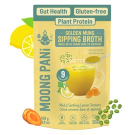 SPROUTED Mung Sipping Broth | MILD & SOOTHING with LEMON & TURMERIC | Plant Protein | Vegan Soup Powder | 100% Natural | Gluten-free, Soy-free | Keto-friendly | Instant | Ayurvedic | 9 Servings