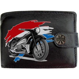 Biker Classic Vintage Motorbike Motorcycle Netherlands Flag Mens Wallet Gift Box KLASSEK Brand Real Black Leather RFID Blocking with Coin Pocket