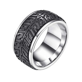 INRENG Men's Fashion Stainless Steel Spinner Ring Cool Car Motorcycle Tire Tread Biker Rings Band Black Size 11