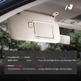 A-Premium Left & Right Sun Visor Compatible with Toyota Venza 2009-2016, Driver & Passenger Side, with Mirror and Light, Beige