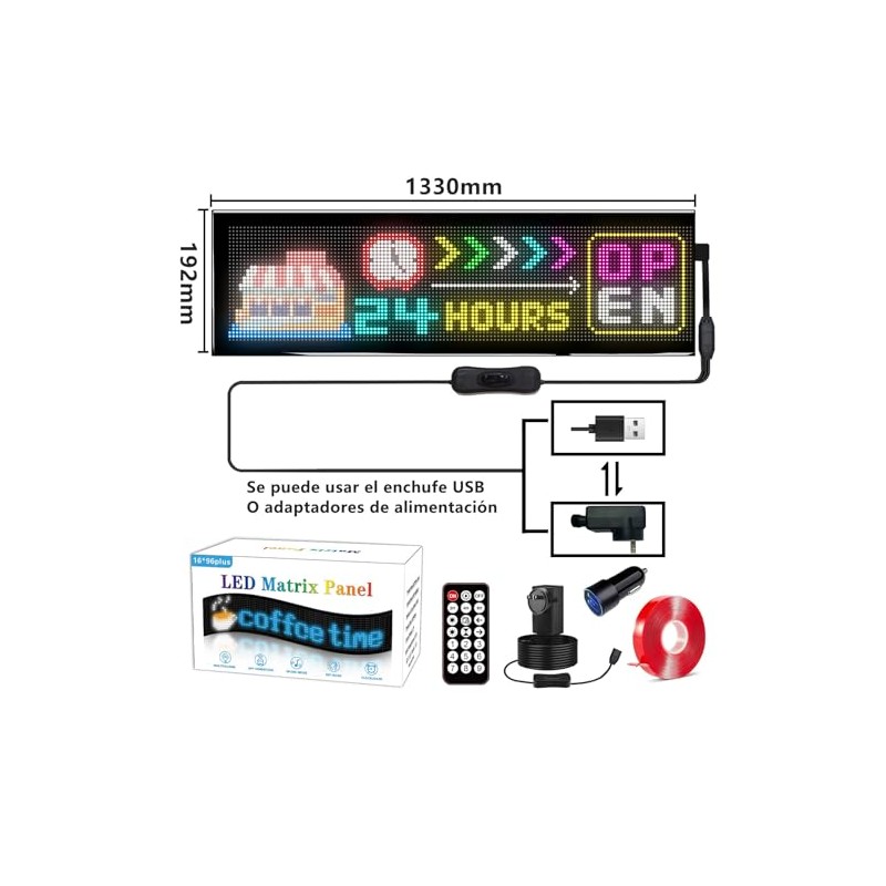 Ojos LED Programables para Parabrisas, Pantalla Flexible con Control Bluetooth