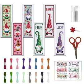 FREEBLOSS 6Pcs Cross Stitch Bookmark Kits Gnome Elf Pattern Stamped Embroidery Bookmarks Beginner Embroidery Kit with Instructions Counted Cross Stitch Kit for Hand Embroidery Gift