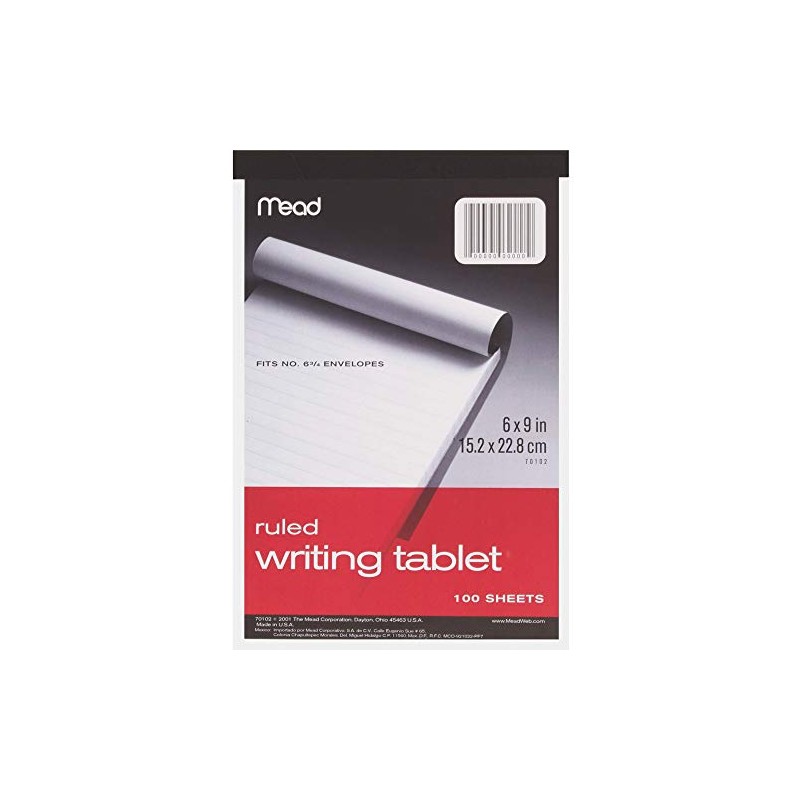 Mead 6 x 9 Inch 100-Sheet White Ruled Writing Tablet
