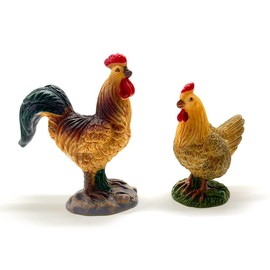 Aliotech 2pcs Realistic Mini Farm Animal Figurines Miniature Rooster and Hen Resin Animal for Bonsai Micro Landscape Craft DIY Fairy Garden Desk Craft Decors